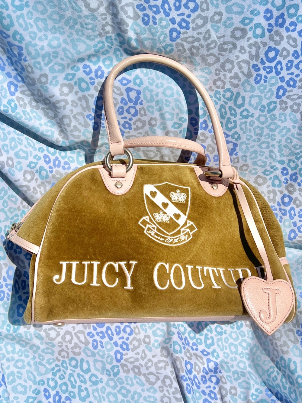 Vintage Olive Green Juicy Couture Purse Velvet Bowler Bag Satchel Handbag Y2K
